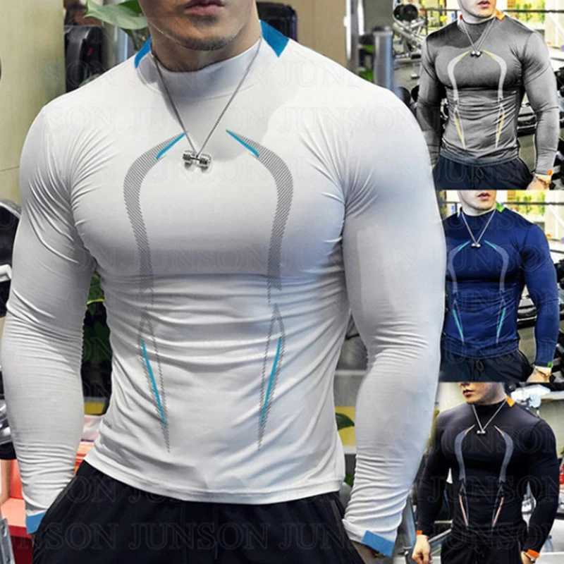 Mens compression sports fitness T-shirt long sleeved sports fitness shirt quick drying running T-shirt bodybuilding T-shirt W250111