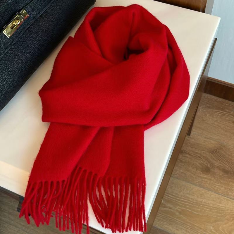 T080 pure wool scarf women's autumn and winter long all-match classic solid color large shawl warm men's neck scarf couple