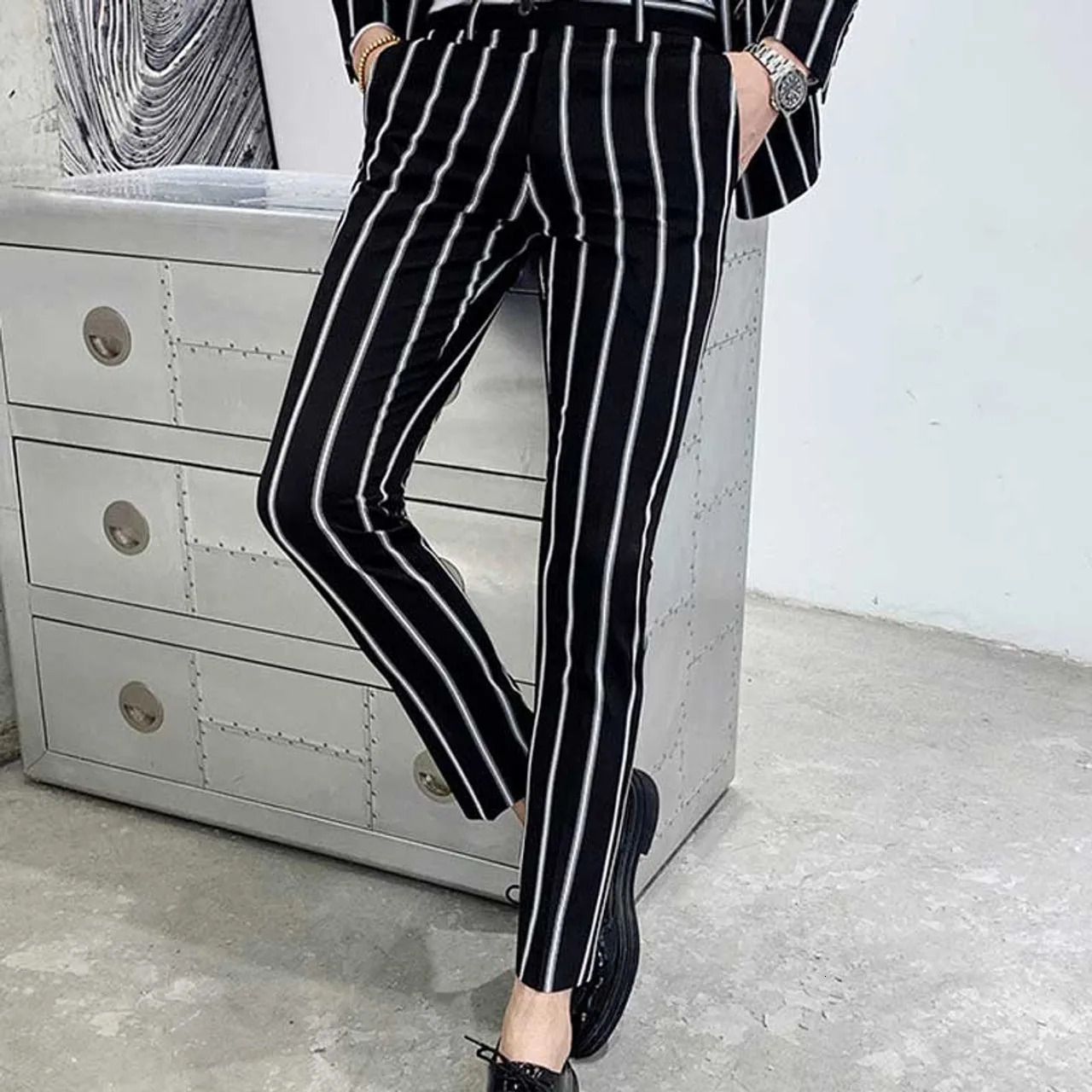 2 Piece Suit Slim Fit Mens Set Doublebreasted Wedding Groomman Pinstripe Notched Lapel For BlazerPants 250107Z