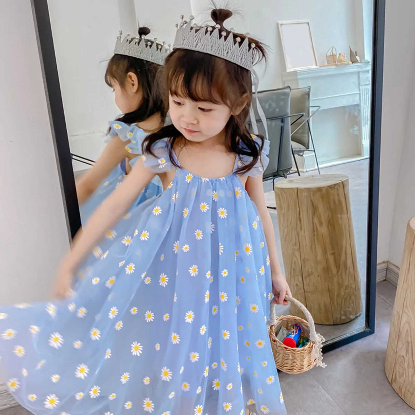Childrens Par Tutu Girls Dress 2025 Summer Sleeveless Chrysanthemum Printed Chiffon Dress Little Girls Summer Dress W250111