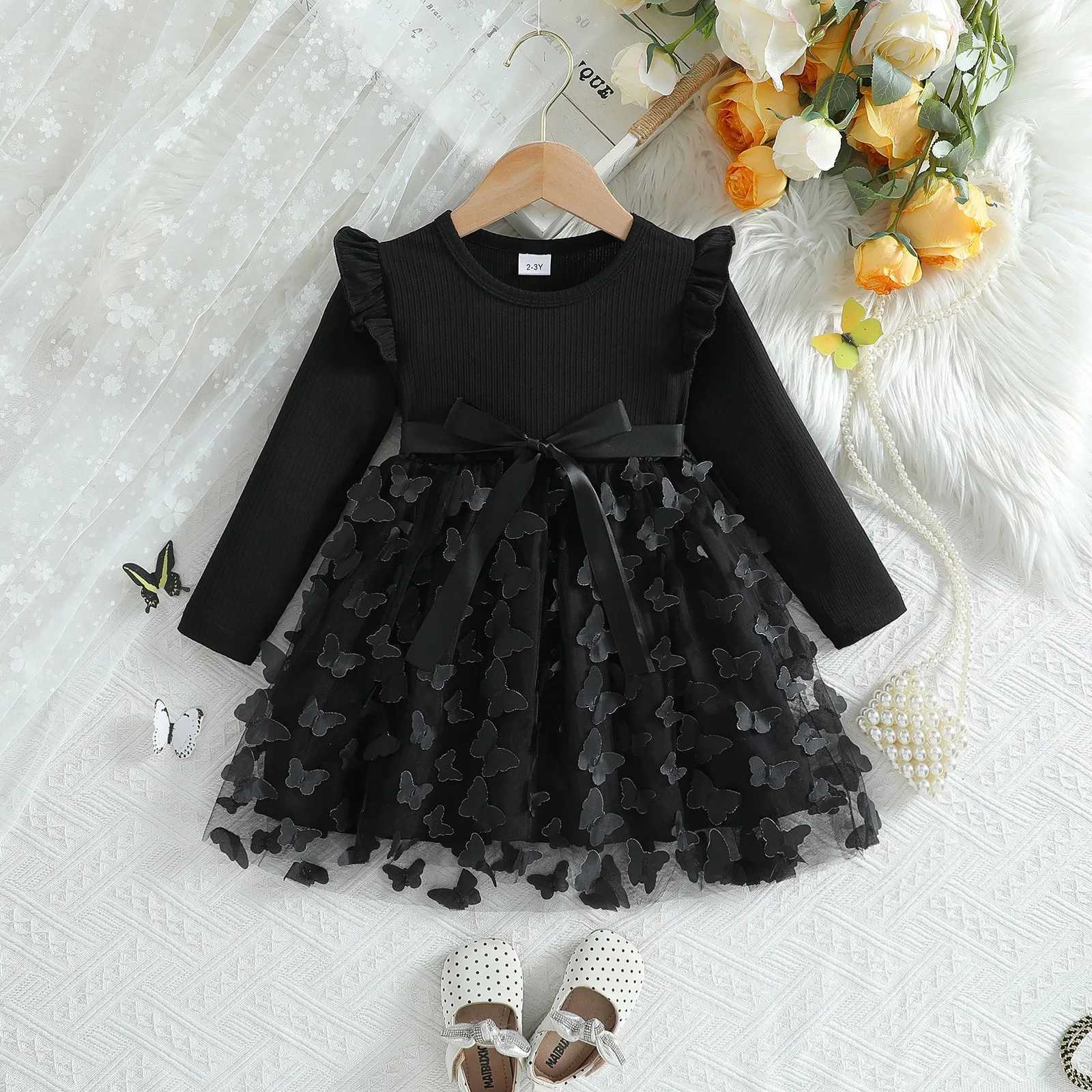 Girl dress blue pink autumn princess dress childrens clothing birthday Par dress black long sleeved childrens fashion 1-6Y W250111