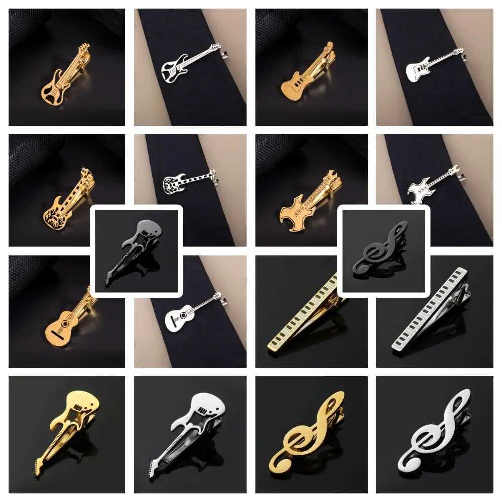 Creative High pitched Guitar Tie Clip Instrument Titanium Steel Music Note Tie Pin Punk Hip Hop Piano Neck Buckle Mens Style W250111
