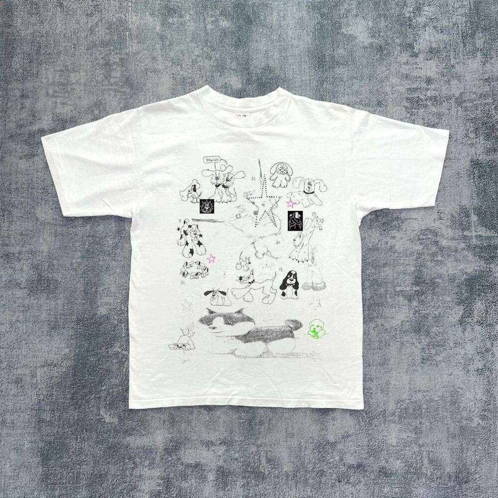 Inspiration American couple washed creative short sleeved T-shirt street Japanese manga style genderless hip-hop