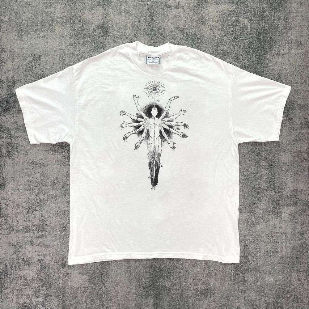 Dark style American washed vintage short sleeved street trendy printed versatile men's and women's couple T-shirt with half sleeves