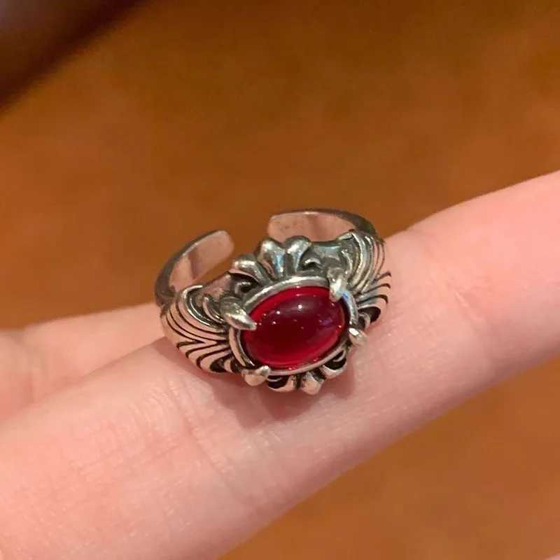 Vintage Y2k Gothic Red Crystal Cross Geometry Aesthetic Open Rings For Women Punk Creative Grunge Jewelry AccoriesXJ250110