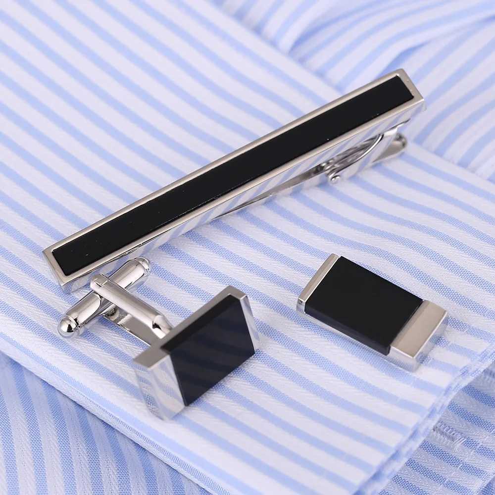 Vajra brass cufflinks tie clips 3Pcs set luxury Bonito black stone gemstone classic necklace tie pin rod set 35 W250111