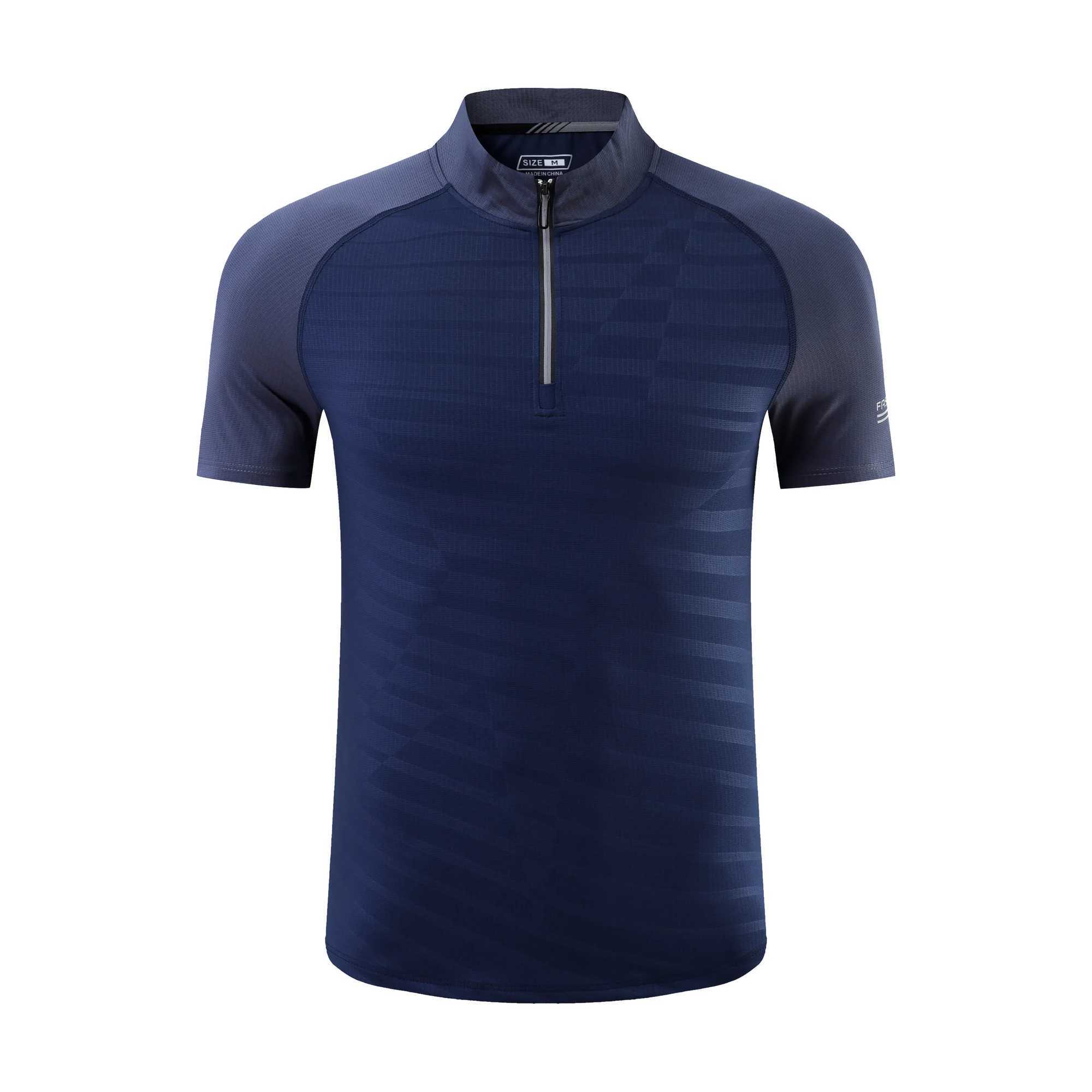 Breathable short sleeved zipper collar mens running and fitness T-shirt elastic quick drying sports and fitness tennis training shirt W250111