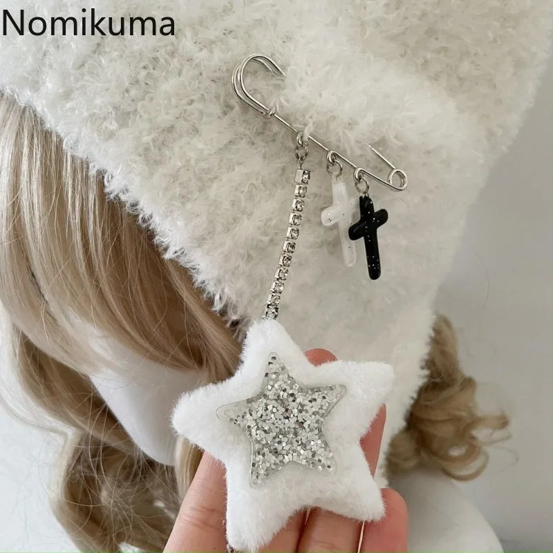 Y2K Cute Star Knitted Bean Hat Ins Cute Japanese Gorilla Knitted Wool Warm Hat Autumn Winter Cat Ear Horn Womens Hat 250110