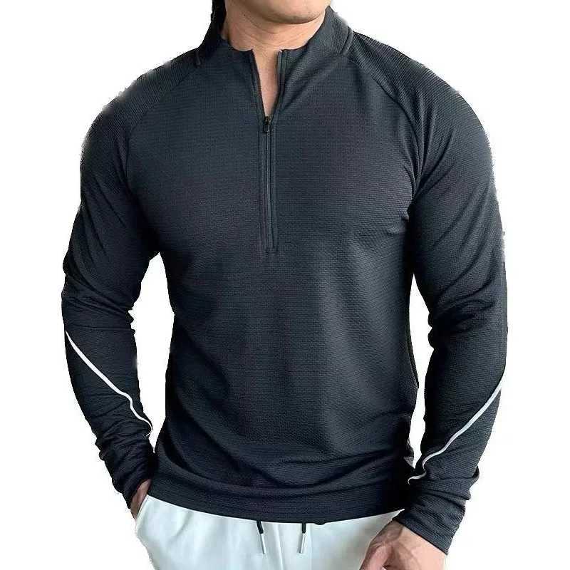 Mens running sportswear fitness top ultra-thin fit high elasticity solid color fast drying long sleeved tight training suit W250111