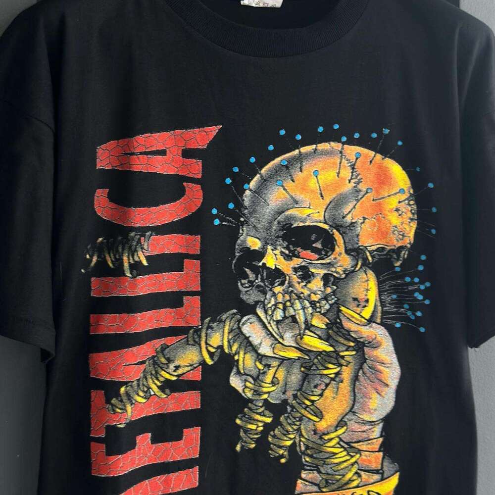 Metal band trendy brand personality niche print short sleeved nostalgic top T-shirt men's tee