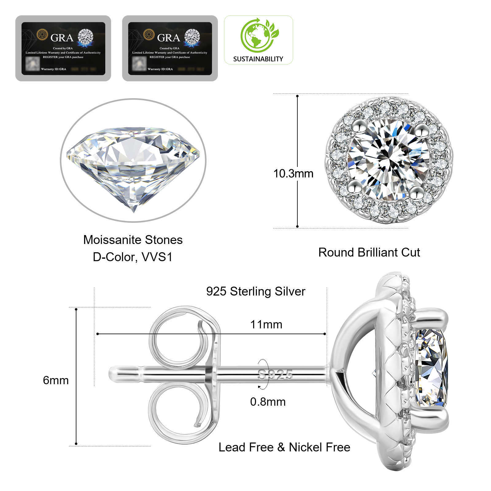 Wholesale VVS Diamond Earring Factory Price Round Cut Screw Back Moissanite Hoop Stud Earrings Men Women