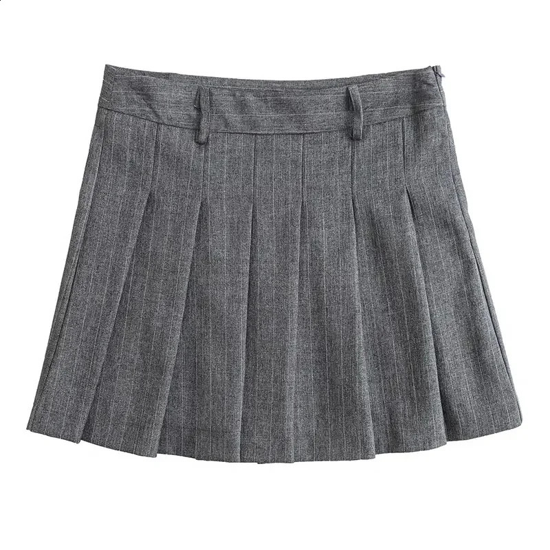 2025 Spring Women Fashion Grey 2 Piece Sets Woman Pinstripes Pockets Slim Blazer Coat Zipper Versatile Female Mini Skirts 250109