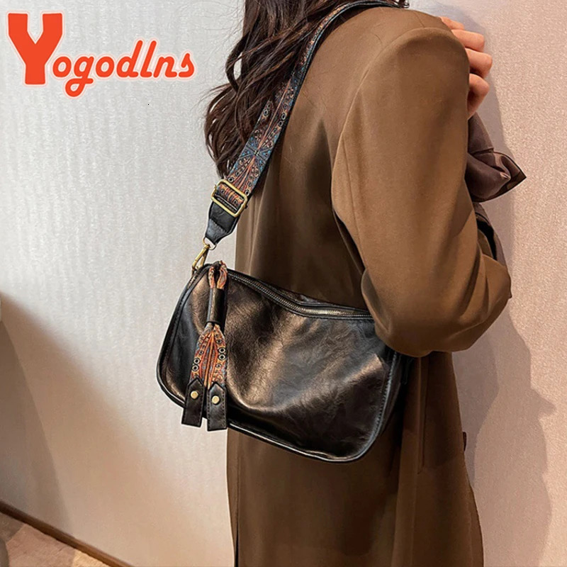 Yogodlns Vintage Shoulder Bag For Women PU Leather Pillow Style Crossbody Lady Messenger Ladies Tote Purse 250107