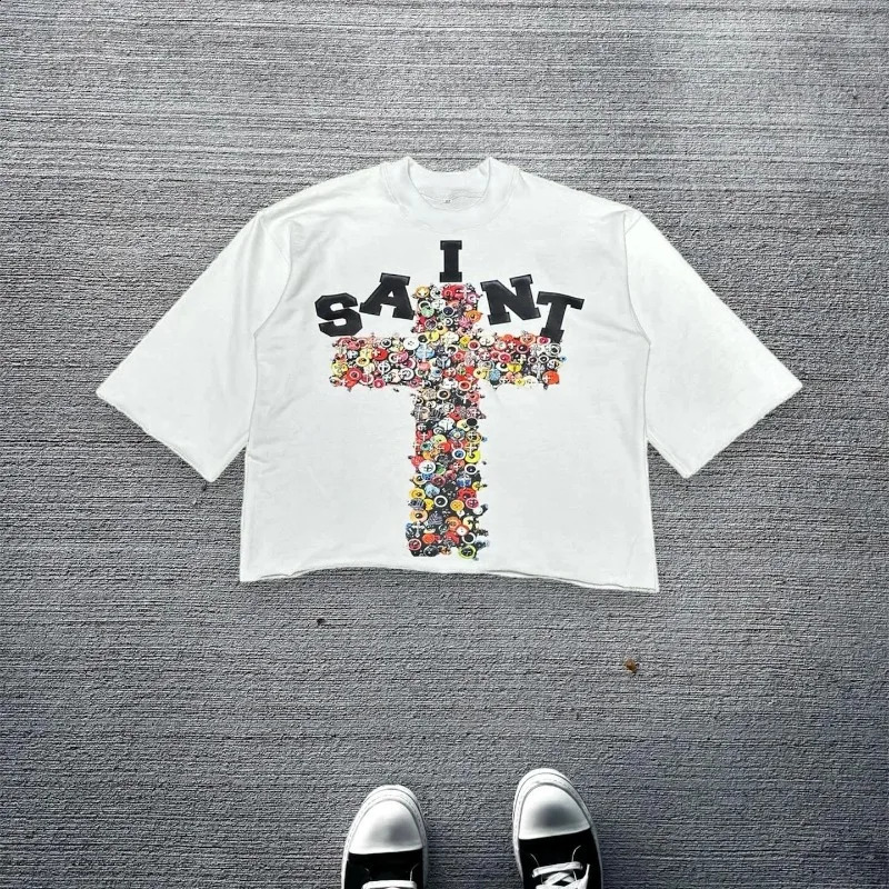 Street Hiphop Casual Loose Clothing American Retro Personality Pattern Tshirt Men Y2K Harajuku Oversized Tops Women 250108