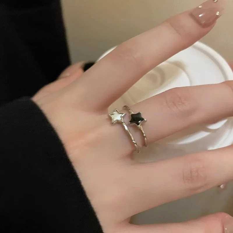 Kpop Fashion Star Zircon Crystal Rings for Women Girls Double Layer Ring Aesthetic Jewelry y2k Accories 2024 New TrendXJ250110