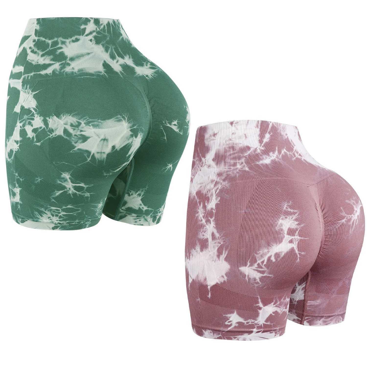 CHRLEISURE 2-Pieces Tie-Dye Yoga Shorts for Women Sexy Hip Lift Cycling Tights Fitness Exercise Running Shorts Casual ActivewearXJ250111