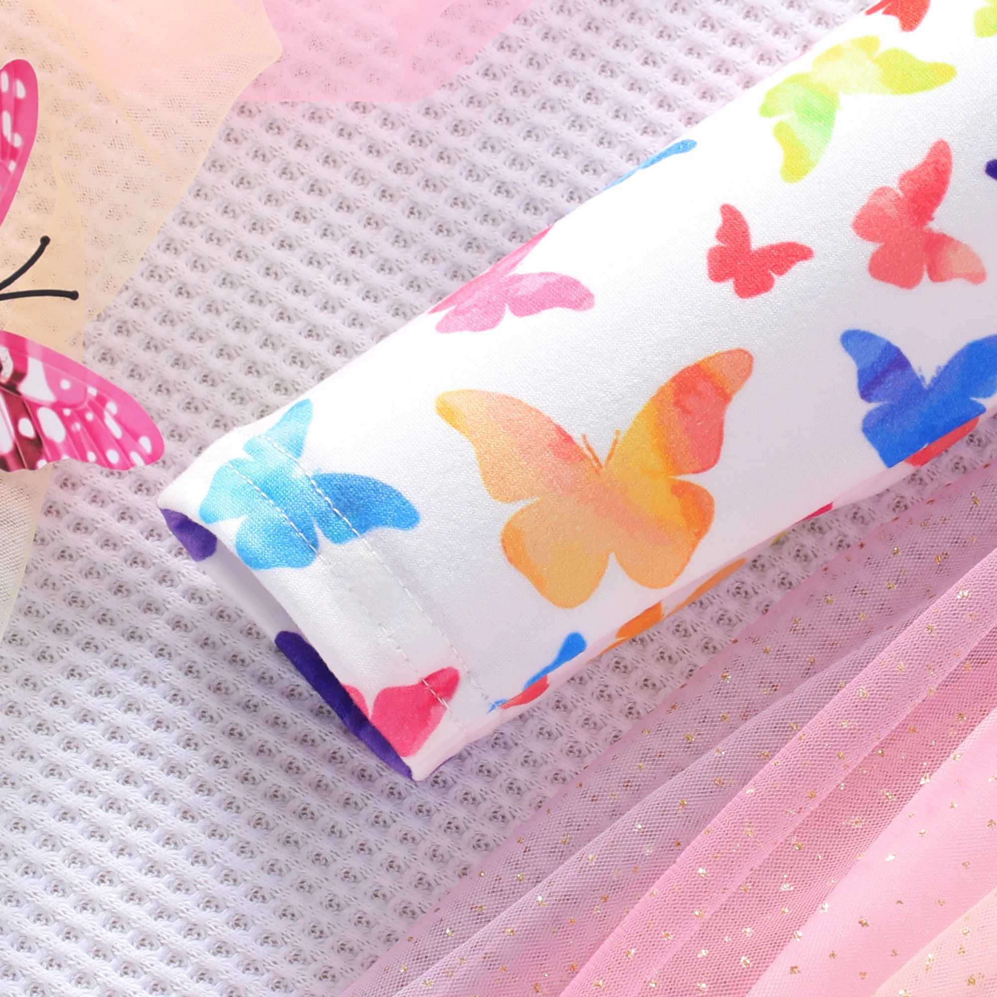 Girls long sleeved round neck rainbow silk screen dress W250111