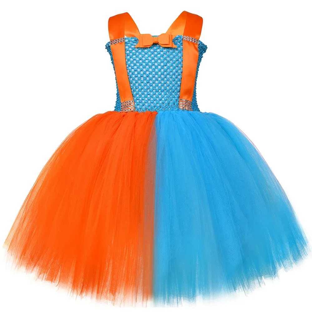 Teachers costume childrens orange sky blue English education Tutu dress hat glasses girl Halloween costume W250111