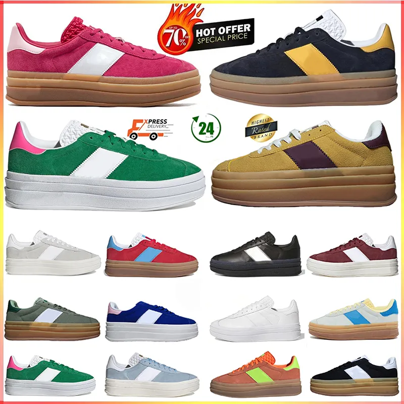 Designer Womens Bold Casual Shoes Cream Green Suede Leather Pink Glow Gum White Black Red Blue Yellow Flat Trainers Platform Men Women Sneakers 35-42