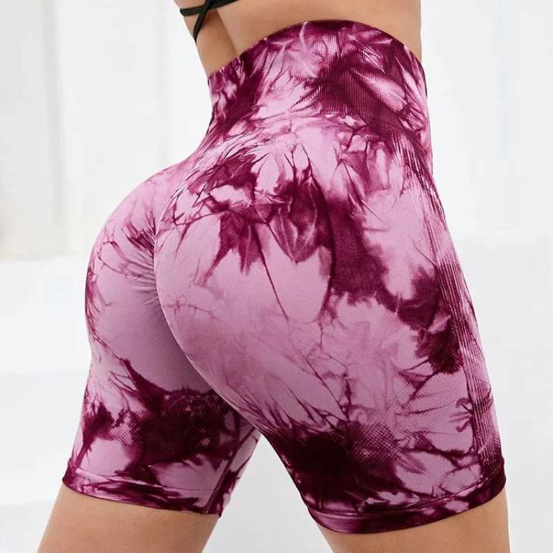 High Waist Yoga Shorts Women Seamless Push Up Shorts Gym Workout Running Shorts Tie Dye Fashion Knit Slim Three Point PantsXJ250111