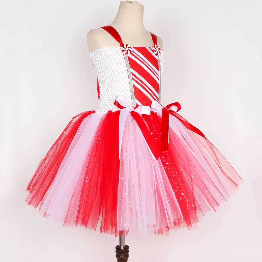 Girls Christmas Candy Cane Tutu Dress Set Red and White Sparkling Santa Claus Lady Childrens New Year Christmas Par Dress W250111