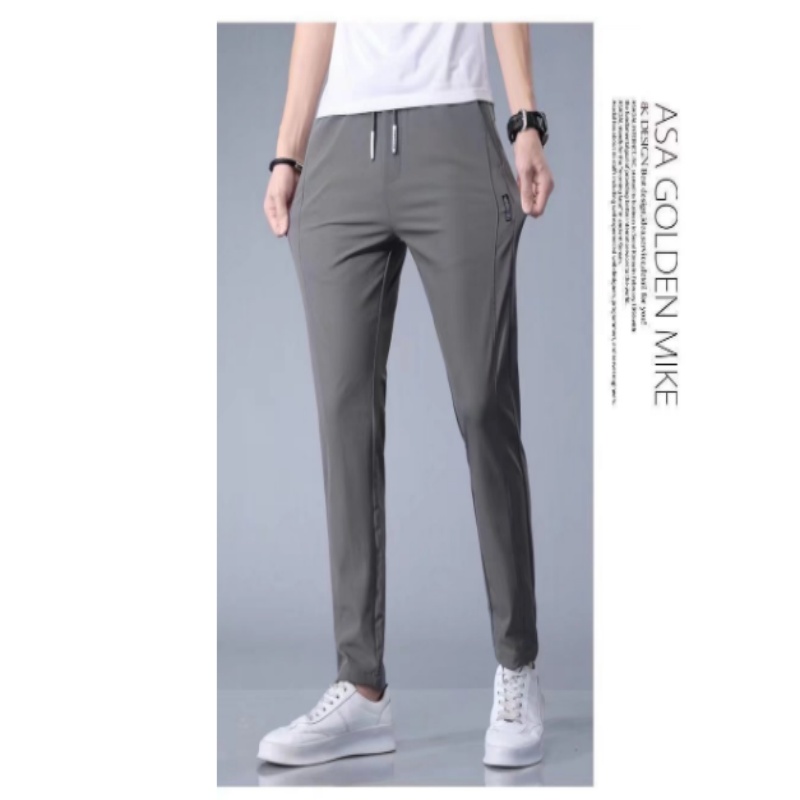 Straight tube ice silk pants for men's business trend, sagging casual pants, summer thin wide leg pants youngsters