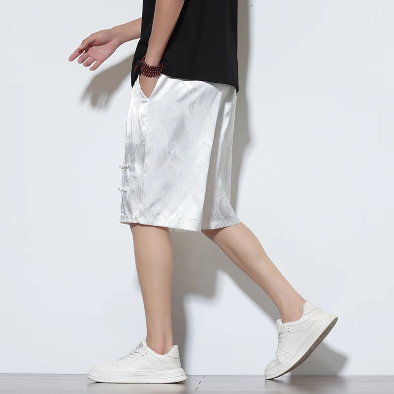 2024 Chinese Style Mens Solid Color Shorts Lightweight Dragon Pattern Beach Men Jogging Sport Black Homme 250103