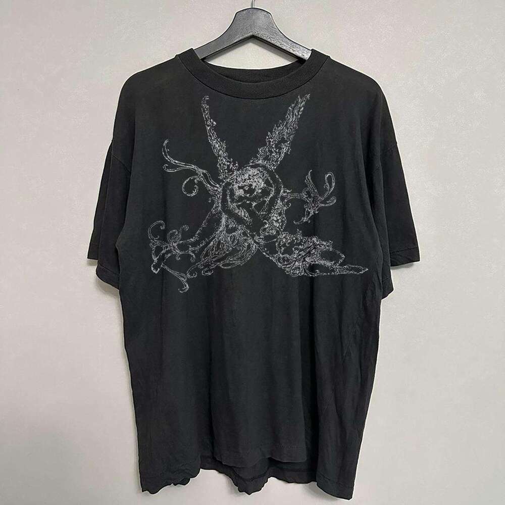 Inspiration washed American couple niche personality versatile short sleeved unique relaxed T-shirt