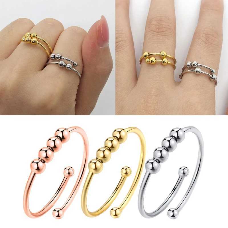 Punk Anxiety Ring Mens Spiral Fidget Bead Ring 2024 Trend Jewelry Rotating Pressure Free Stainless Steel Ring Gift W250111