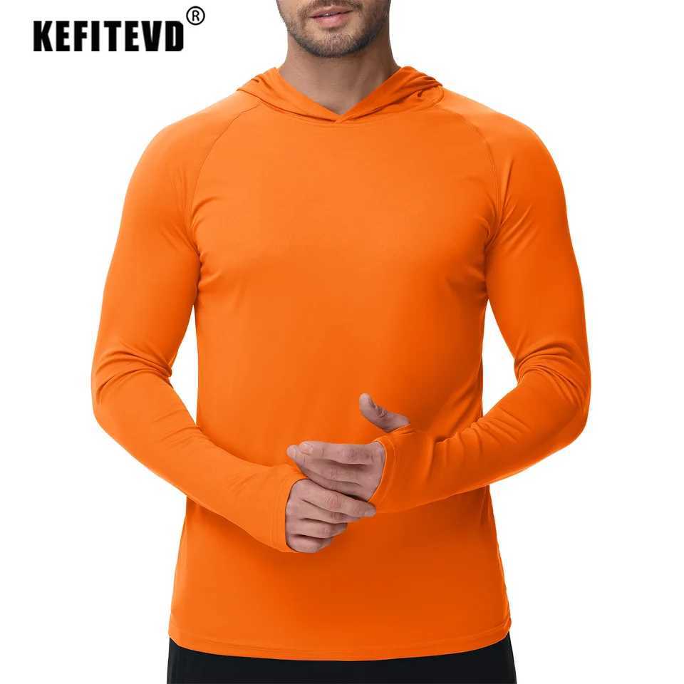 KEFITEVD Mens UPF 50+Quick Drying Long Shirt Lightweight Sunscreen Long Sleeve T-shirt Outdoor Thumbhole Rush Protective Top W250111