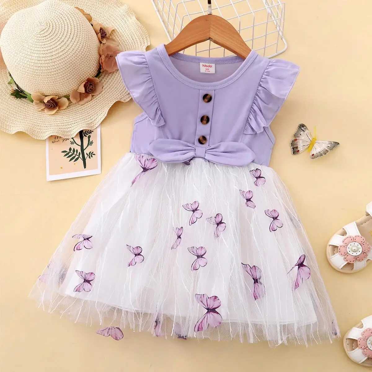 1-5 year old childrens girls princess dresses beautiful butterfly pleated chiffon dresses childrens girls birthdays Par skiing fashion baby clothing W