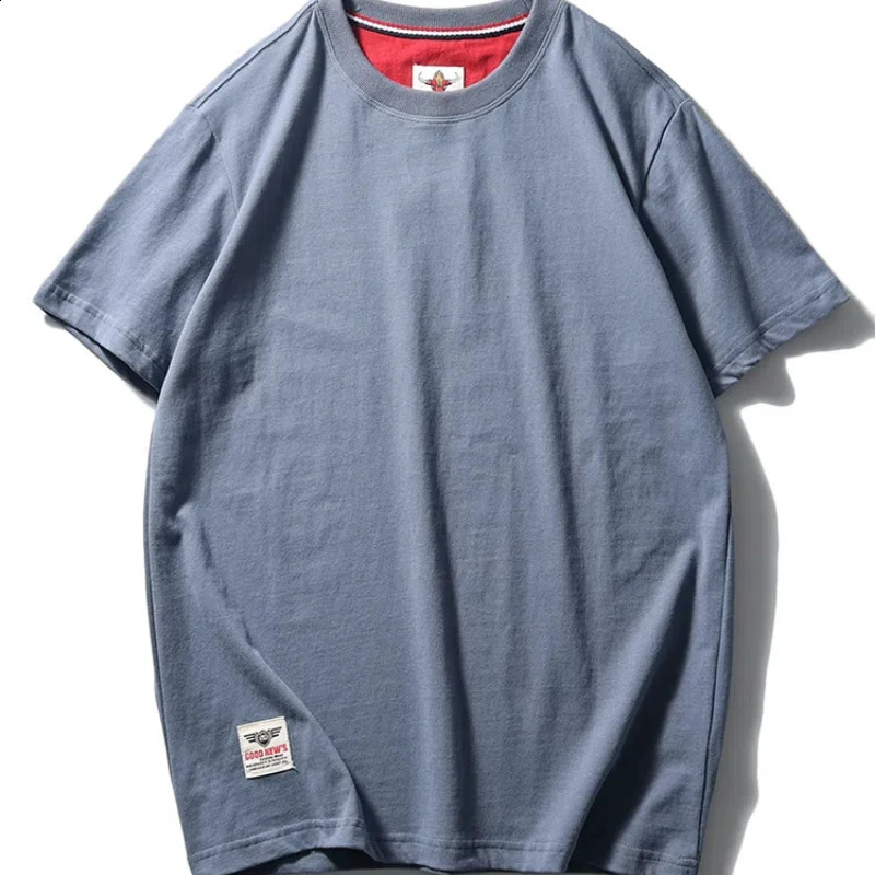 Summer American Retro Short Sleeve Oneck Solid Color Tshirt Mens Fashion 100% Cotton Washed Casual Terry Cloth Tops 250108