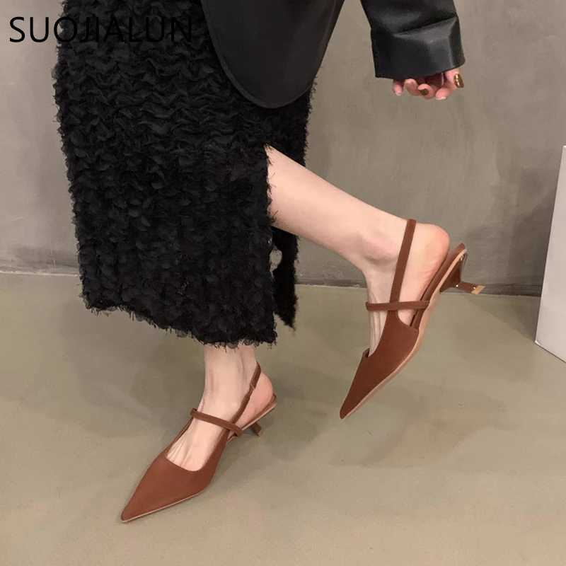 New Arrival SUOJIALUN Spring New Womens Sandals Fashion Point Toe Shallow Slip Up Strap Shoes Thin Midsole Outdoor Dress Mu T250110