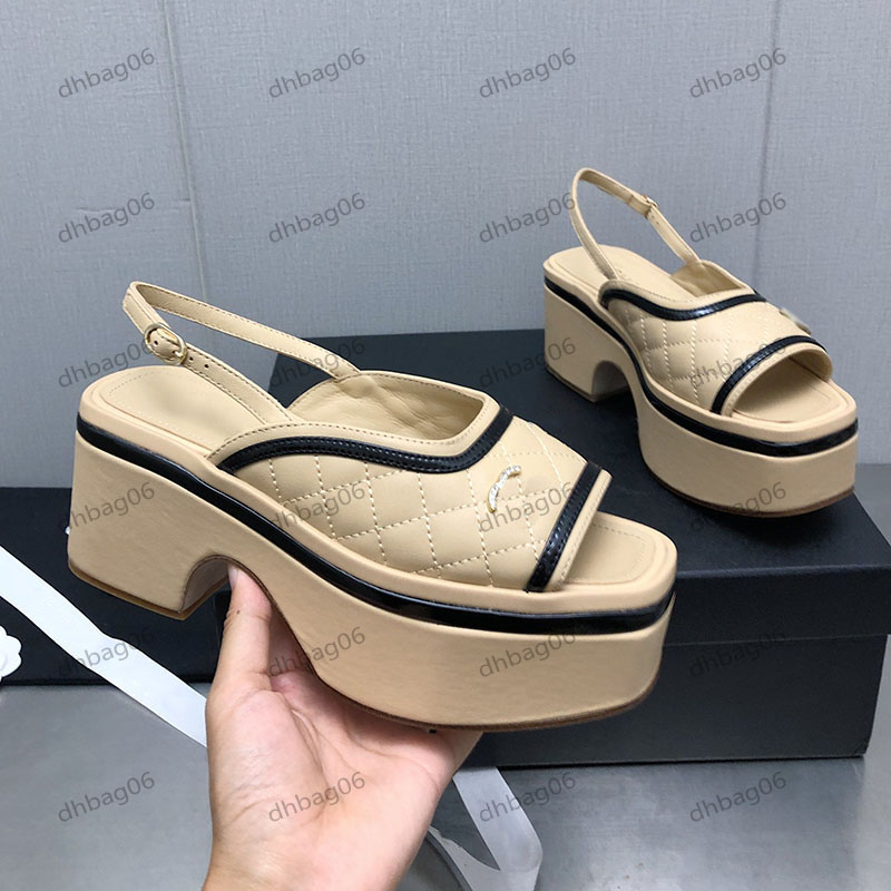 Mule Designer Ladies Slingbacks Platform Sandals Square Toe Quilted Textured Casual Shoes Ladies Outdoor Dress Party Shoes Wedding Shoes Classic 6 Colors