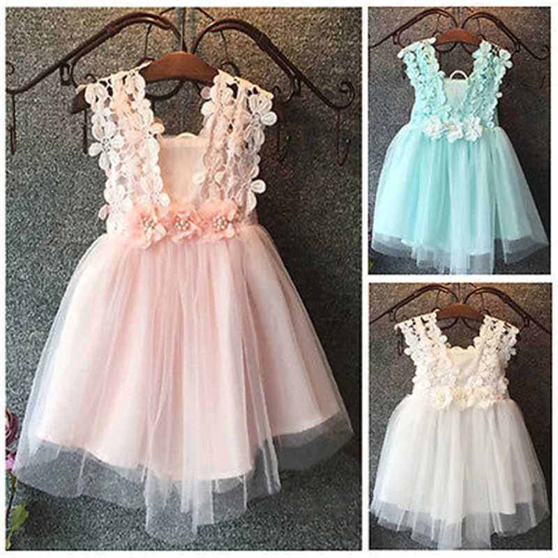 Wholesale Princess Preschool Childrens Girls Tutu Dresses Lace sheer Par Wedding Girls Summer Sleeveless Birthday Dresses W250111