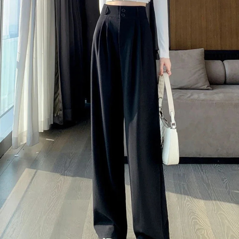 Elegant Wide Leg Pants Women Korean Style High Waist Black Baggy Office Ladies Fashion Loose Suit Trousers Streetwear 250106