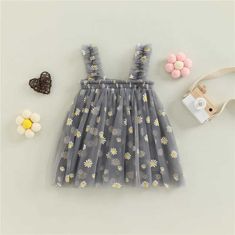 Preschool Childrens Girls Par Dress 2022 Summer Sleeveless Daisy Flower Tutu Dress Layered Chiffon Princess Birthday Dress W250111