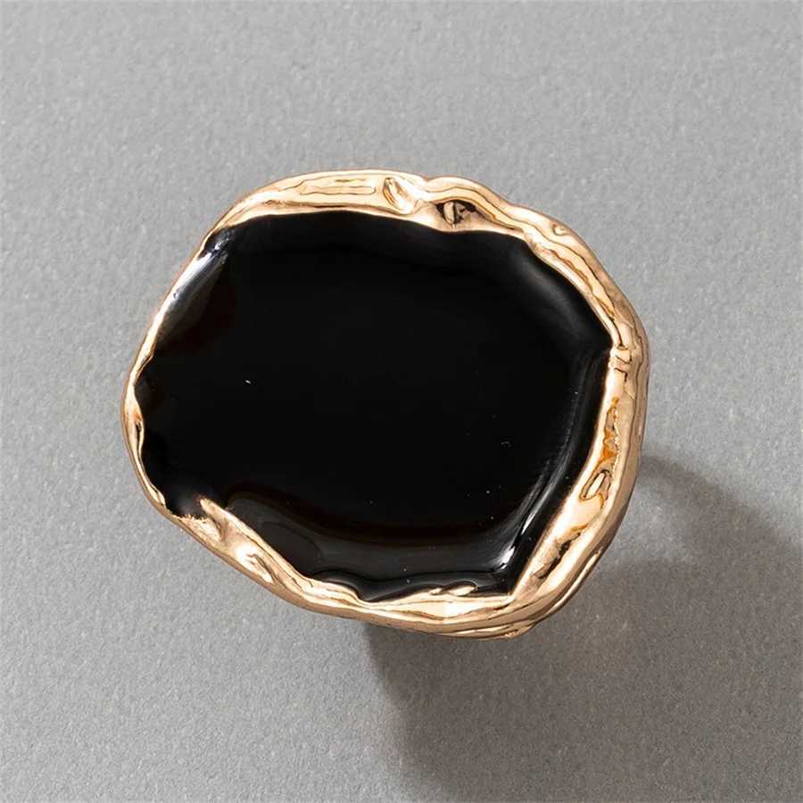 Bohemian Metal Large Black Stone Ring For Men And Women Charm Oil Dripping Large Joint Ring Gothic Stainl Steel Jewelry GiftXJ250110