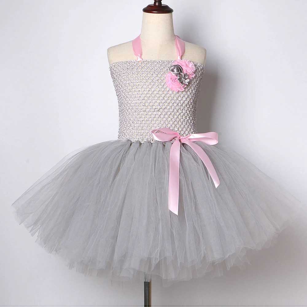 Pink gray Easter bunny costume for girls bunny Tutu dress and ear tie set childrens Halloween animal costume birthday costume W250111