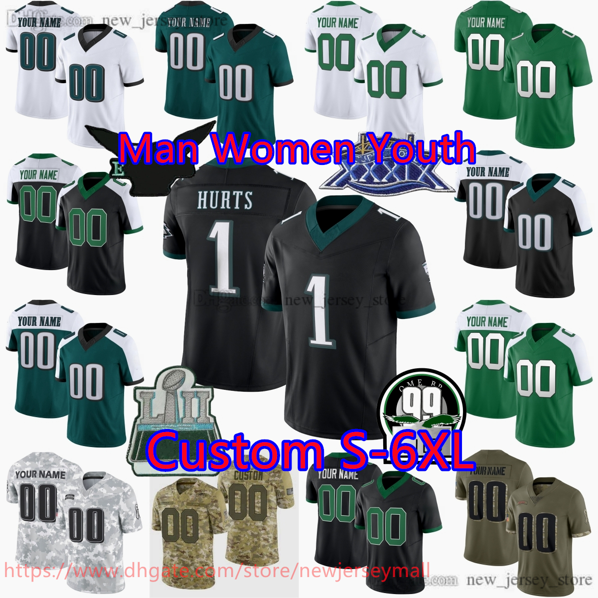 Custom DIY 20 Brian Dawkins Jersey Stitch Football 1 Jalen Hurts 62 Kelce Barkley Goedert DeJean Smith Brown Carter Blankenship Jerseys S-6XL Man Women Youth