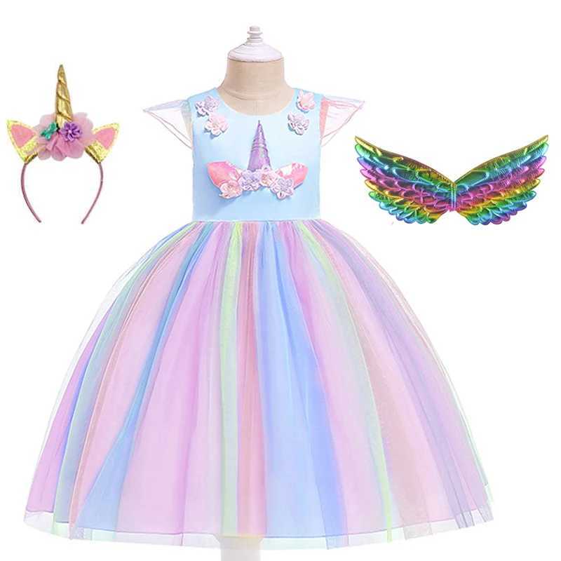 Girl Tutu Dress Rainbow Princess Children Par Dress Children Christmas Halloween Role Playing Costume Leading with Wings W250111