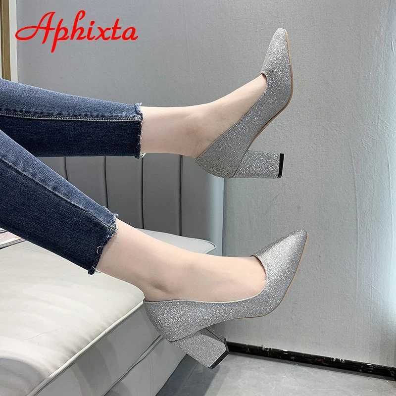 New Arrival Aphixta Pointed Toe Shoes Womens Pump 7.5cm Professional Square High Heels Shiny Fashion Office Party Shoes Super Large 49 50 T250110