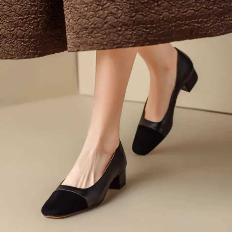 New Arrival Plus Size 42 Womens High Foot Pump Square Pedal Boat Shoes Patch Work Foot Dress Square Pedal Slide Basic Pump T250110