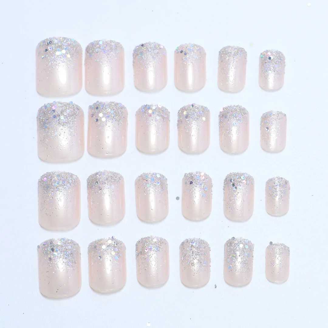 24pcs/set Glitter fake nails for women girls super flash sparkling gradient pink black tips faux ongles press on false nail artXJ250110