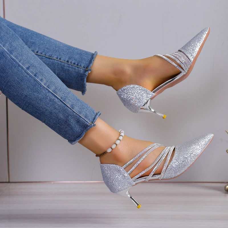 New Arrival Sexy Pointed Toe Champagne Womens High Heels New Shiny Crystal Wedding Bridal Shoes Simple and Elegant Womens Dress Shoes T250110