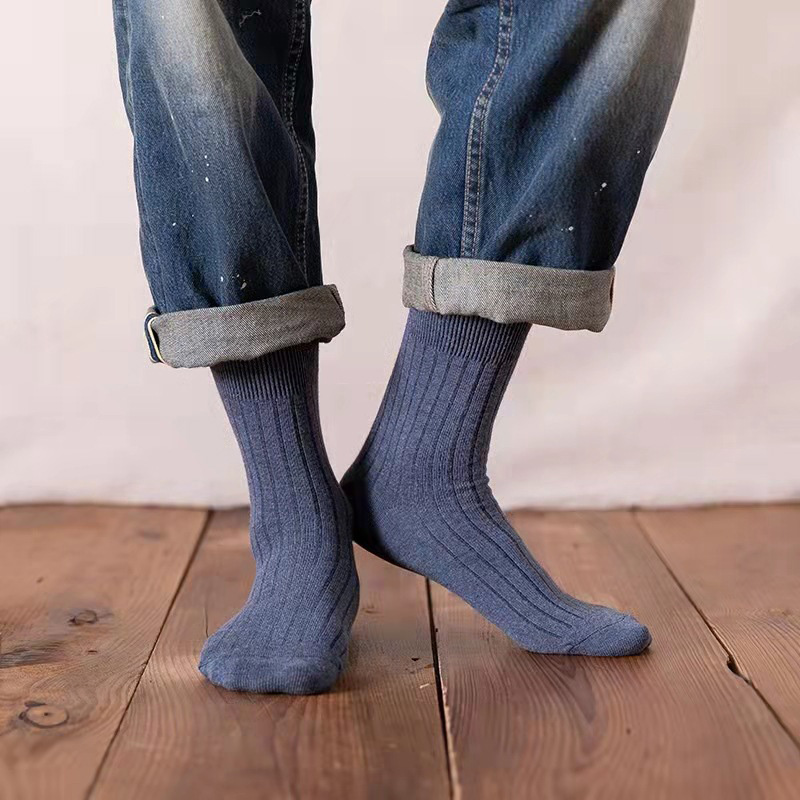 5 Pairs Men's Black and White Warm Socks Set Autumn and Winter Men's Solid Color Casual Business Socks