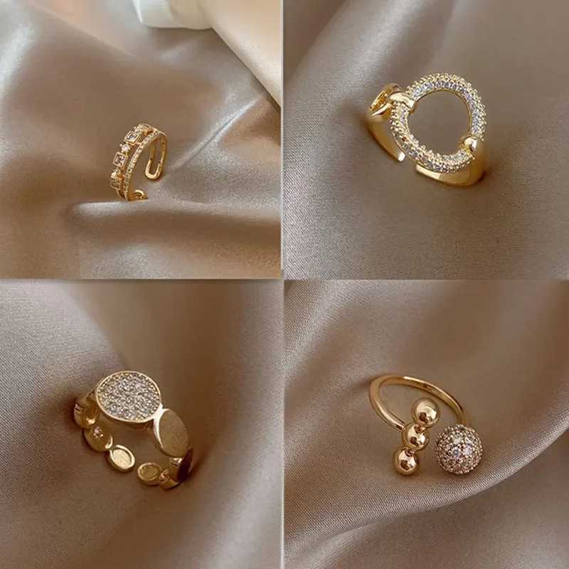 Stainl Steel Rings for Women Gold Color Couple Jewelry Aesthetic Accorie Adjustable Punk Embossed Hollow Wide RingsXJ250110