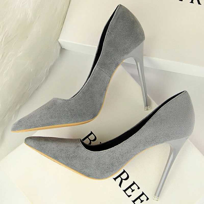 New Arrival BIGTREE shoes classic high heels womens pump sexy office shoes slim high heels fashionable large-sized womens high heels pump gray green T