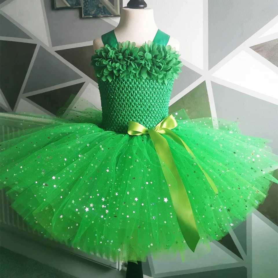 Girls Green Sparkling Tutu Dress Childrens Flower Fairy Dress Butterfly Wing Set Childrens Par Dress Sparkling Star Dress W250111