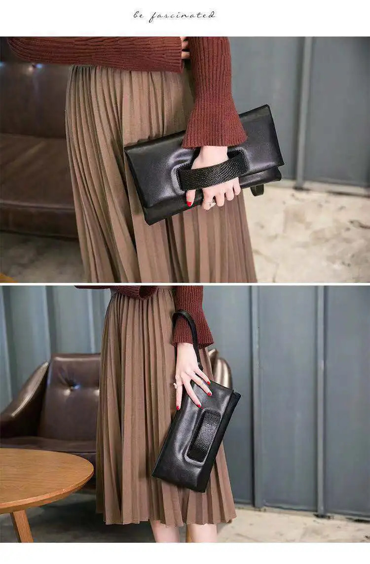 Genuine Leather Clutch Bag Handheld Bag Feminine Style Fashion Small Envelope Purse Shoulder Bag Soft Leather 250106